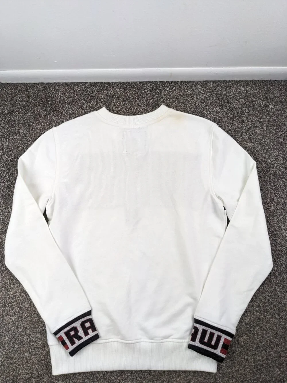 NWT G-Star Raw Sweater Jacquard GSRAW Spellout Off White Mens Small *Flaw - Picture 6 of 11